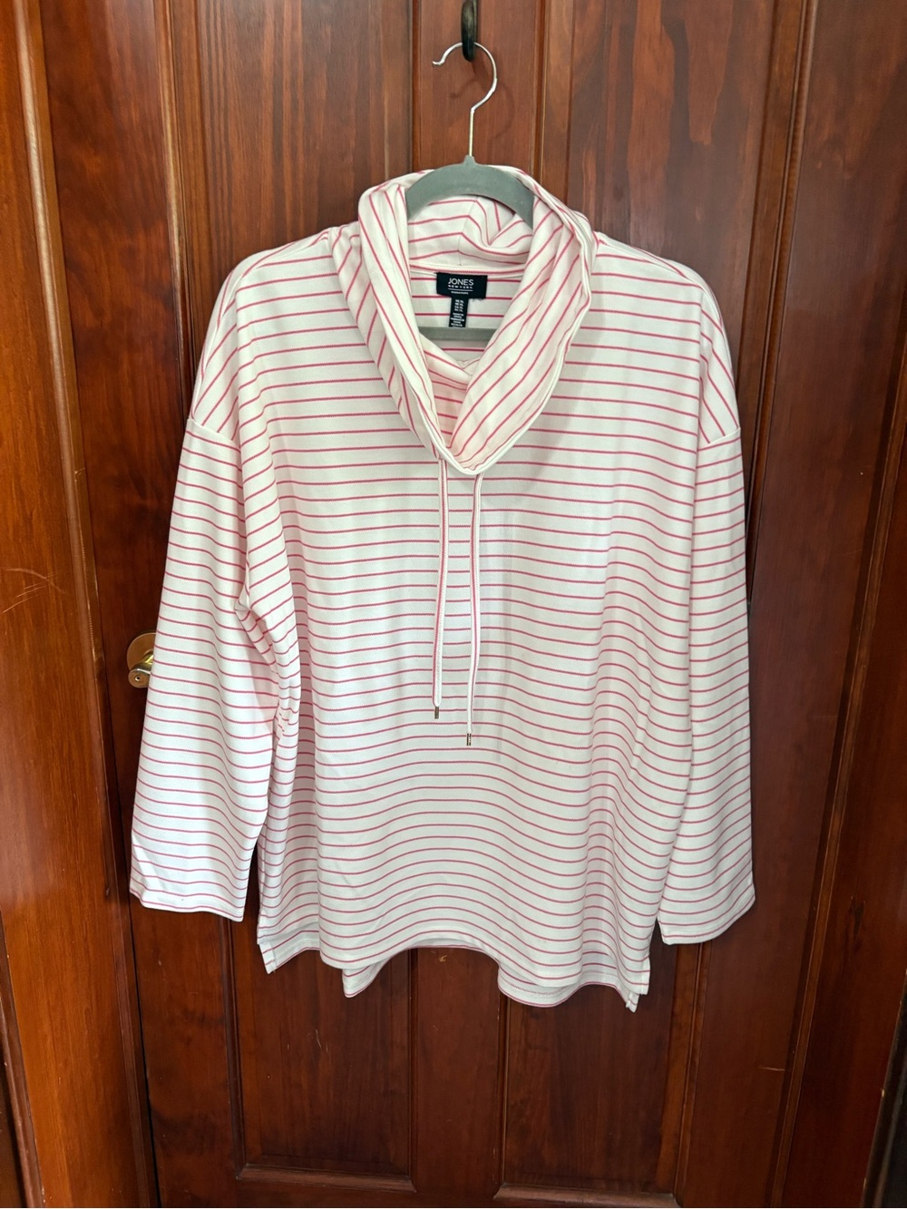 Jones New York Cream and Pink Striped Cowl Neck Long Sleeve Top